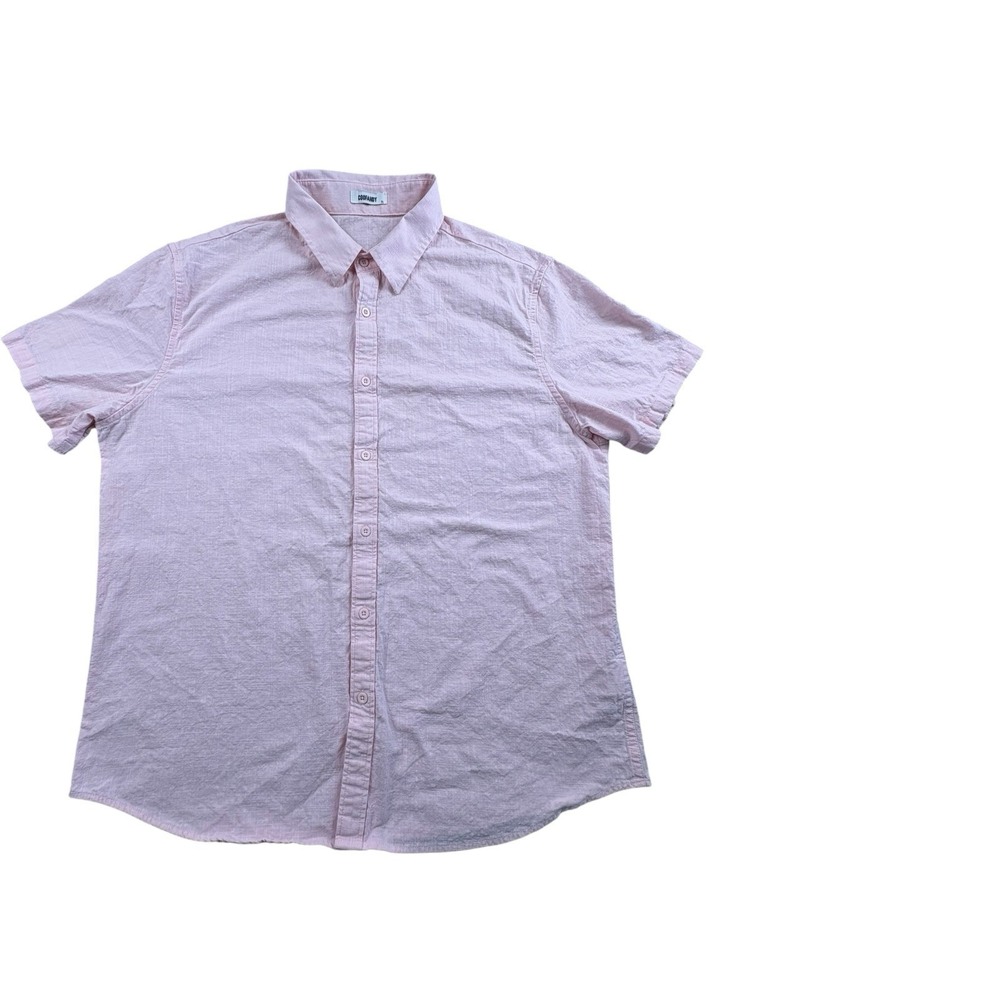 COOFANDY‎ Mens XL Pink Linen Blend Button Front Short Sleeve Shirt Casual